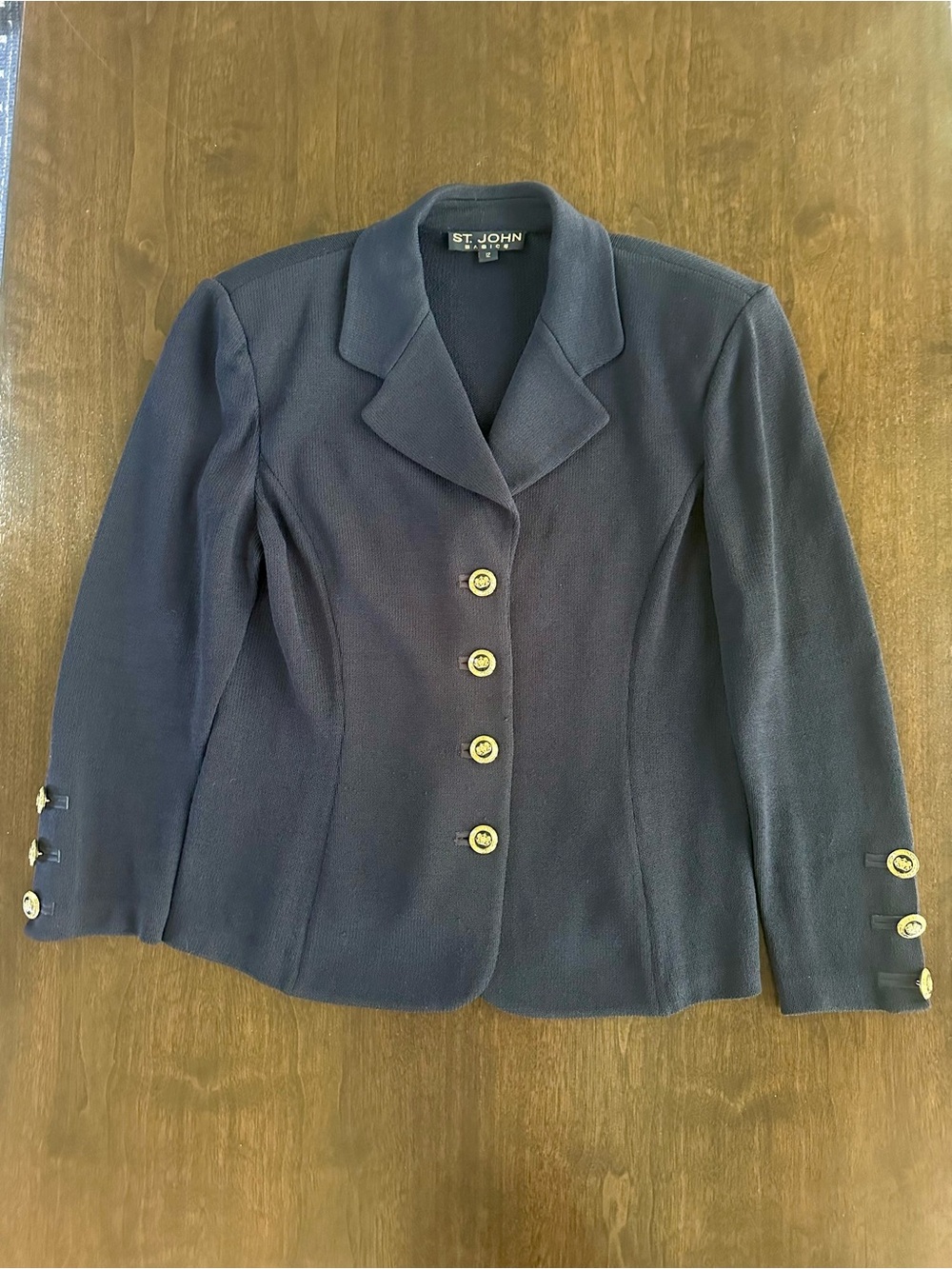 St. John Navy Knit Blazer Jacket Gold Buttons 12